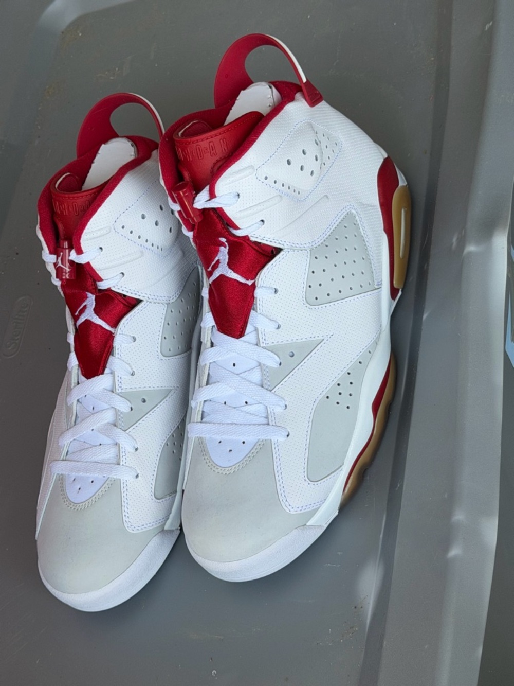 Jordan White and Red Retro High-Top Sneakers